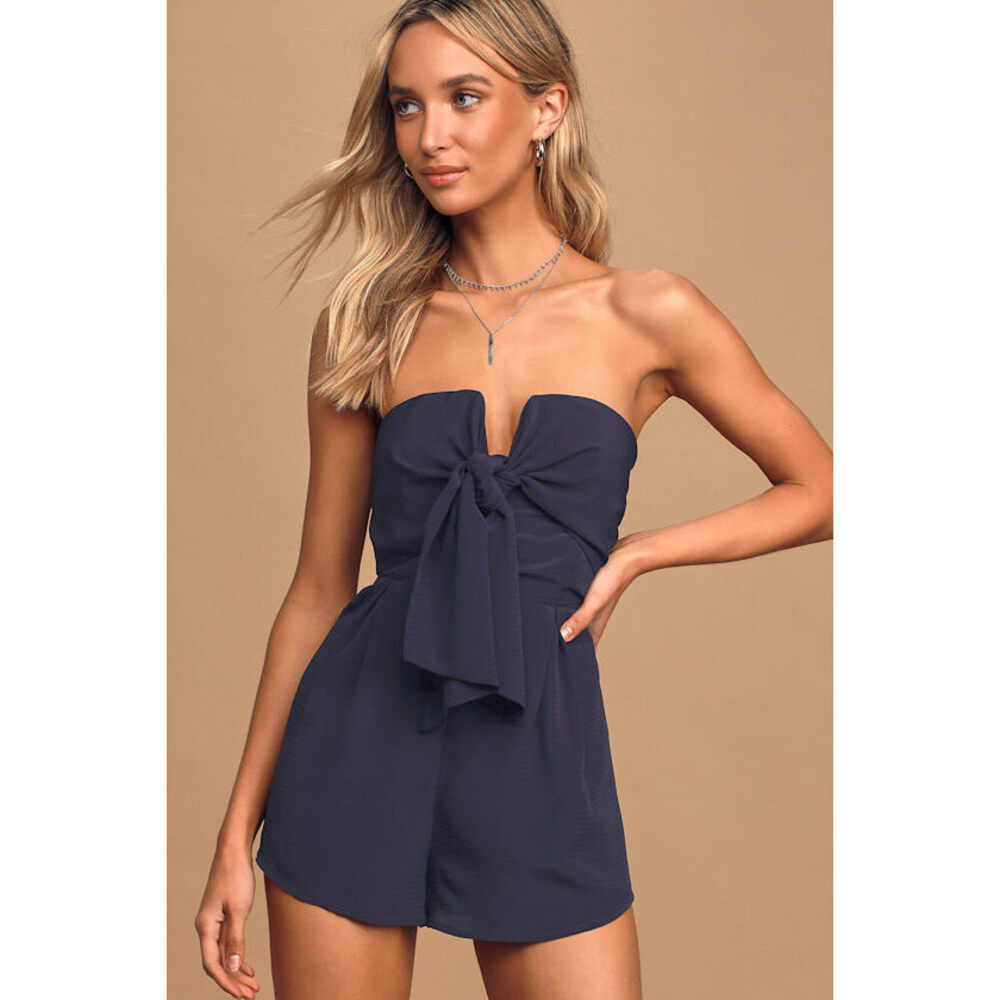 Lulus Inez Navy Blue Tie-front Romper - Size S NWT